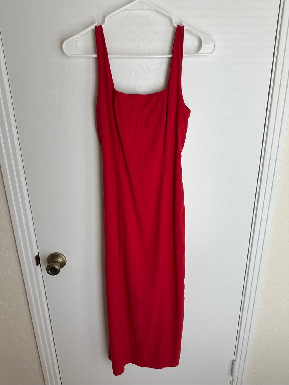 Abercrombie & Fitch Red Lined Stretch Cotton Square-Neck Midi Dress - Women